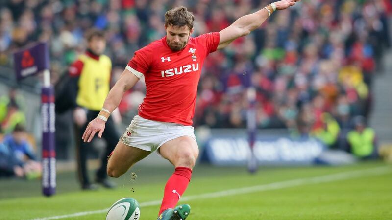 Leigh Halfpenny kicks a conversion. Photo: Paul Faith/Getty Images