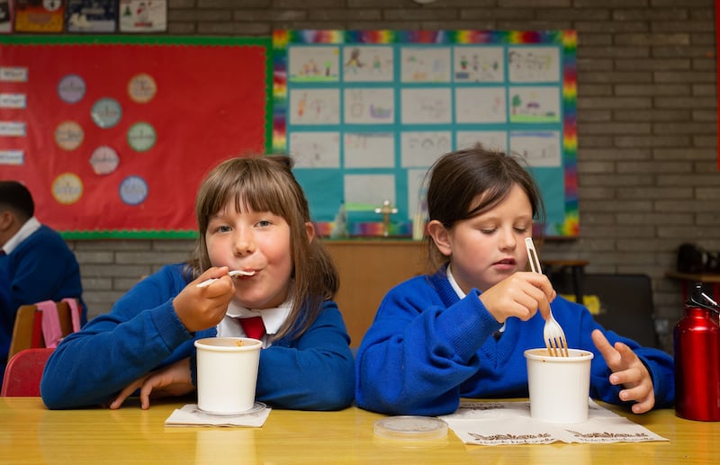 Pupils at Our Lady of Lourdes, Goldenbridge, Inchicore, Dublin, at the 2019 launch of the hot school meals programme. Photograph: Tom Honan/The Irish Times