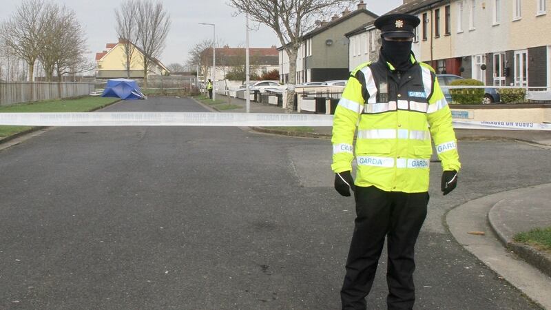 The scene of the shooting on Belclare Drive, Ballymun, Dublin 9 on Friday morning. Photograph: Ronan McGreevy