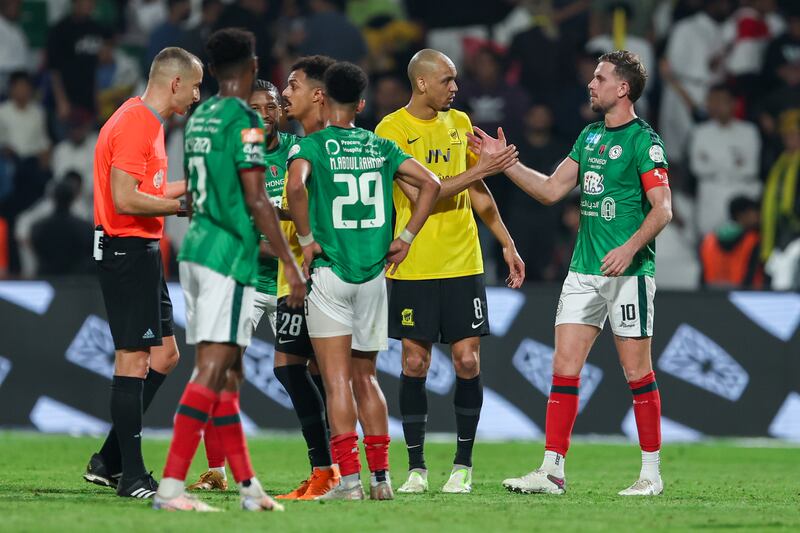 Al-Ettifaq's Jordan Henderson and Fabinho of Al Ittihad after their Saudi Pro League match last November in Al Dammam, Saudi Arabia. Photograph: Yasser Bakhsh/Getty Images