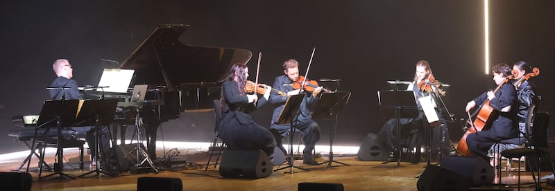 Tightrope performance: Max Richter with his ensemble at the National Concert Hall. Photograph: Kerrie Sheedy/NCH