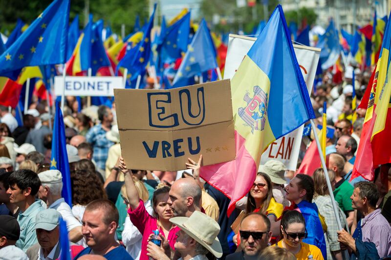 Pro-European citizens attend a "European Moldova" pro-EU rally in  Chisinau last month. Photograph: Dumitru Doru/EPA