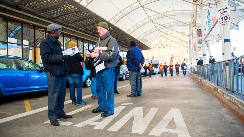 Bus Éireann strike at Cork City bus station at Parnell Place, Cork. Photograph: Daragh Mc Sweeney/Provision