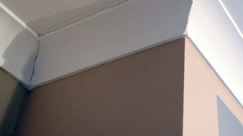 An example of cracks in the plaster in the living room of Tara Devon’s house. Photograph: Eric Luke / The Irish Times