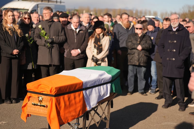 Mourners at the funeral of Brendan 'Bik' McFarlane at Milltown Cemetery, Belfast on Wednesday. Photograph: Niall Carson/PA Wire