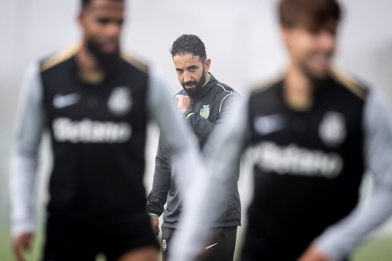 Rubén Amorim shows his head and shoulders at a Sporting training session in September. Photograph: Patricia De Melo/AFP via Getty Images