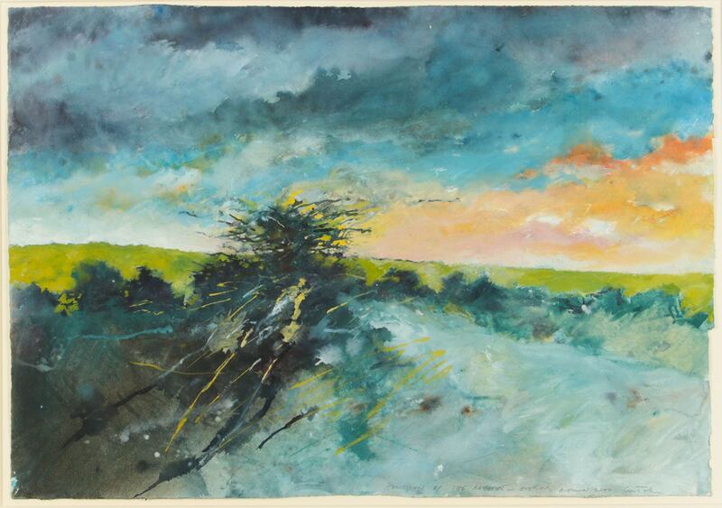 English painter Len Tabner’s Hawthorne by the Roadside (£1,000-£1,200) at Ross's auction of residual content of Grant Fine Art Gallery 