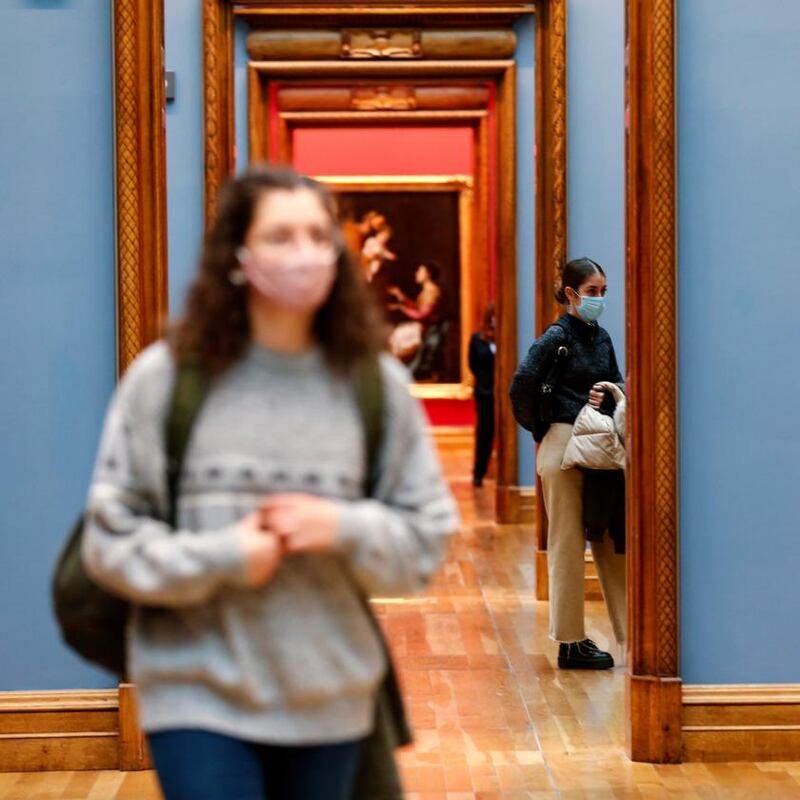 Visitors at the National Gallery of Ireland after it reopened today. Photograph: Crispin Rodwell