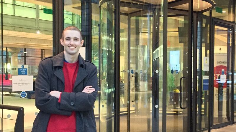 Outside the UCLH Macmillan Centre in December 2016, after Conor’s final session of chemotherapy.