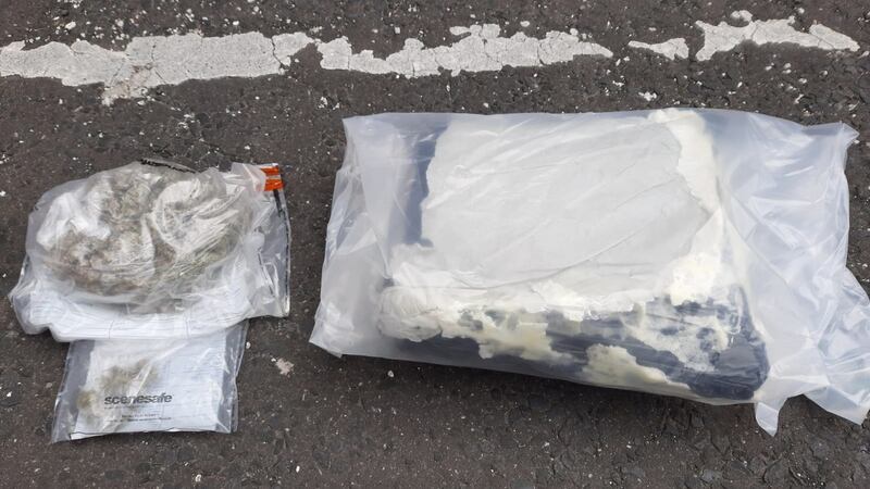 The PSNI seized a ‘significant’ quantity of cannabis, suspected class A controlled drugs and drugs paraphernalia. Photograph: PSNI