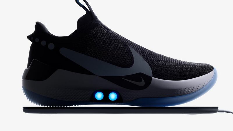 Look, no hands: Nike is producing trainers with ‘power laces’ that can be controlled by smartphone. Photograph: Nike via PA.