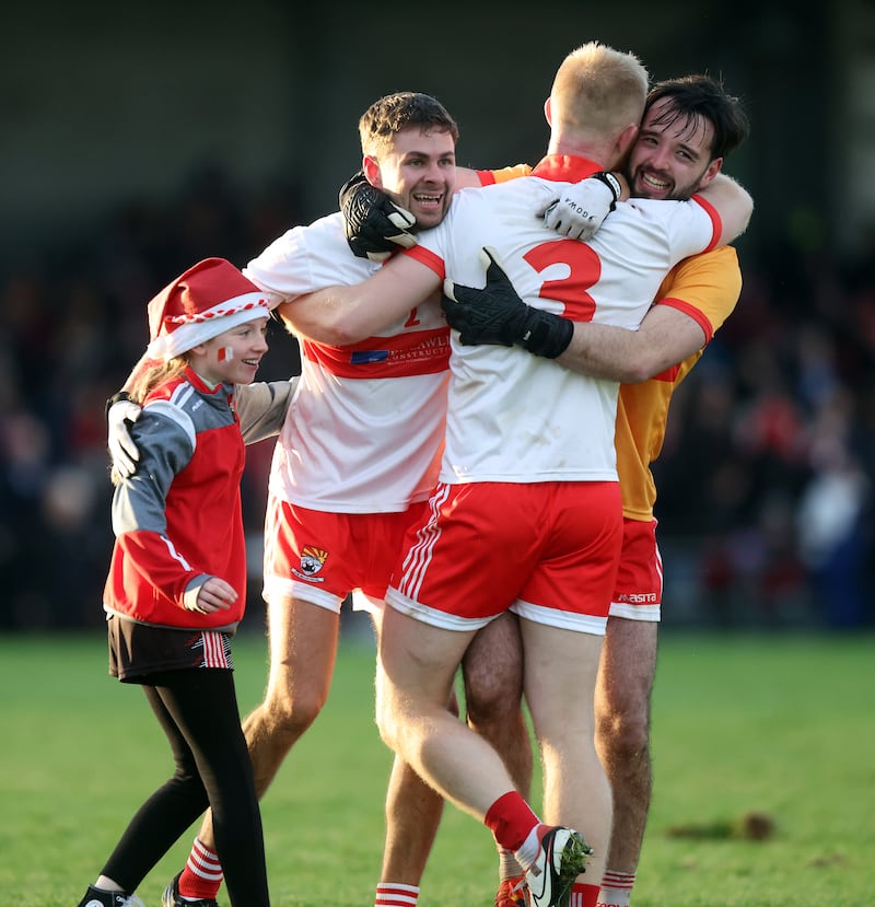 Coolera's Seán Taylor, Keelan Harte and Seán Murphy after the Connacht final. Photograph: John McVitty/Inpho