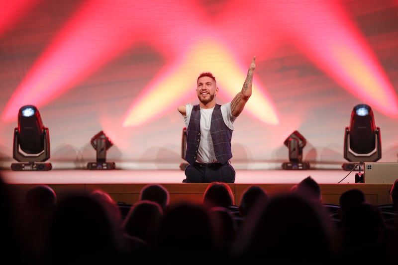 Nick Santonastasso pictured on stage at the Pendulum Summit in Dublin's Convention Centre. Photograph: Conor McCabe Photography