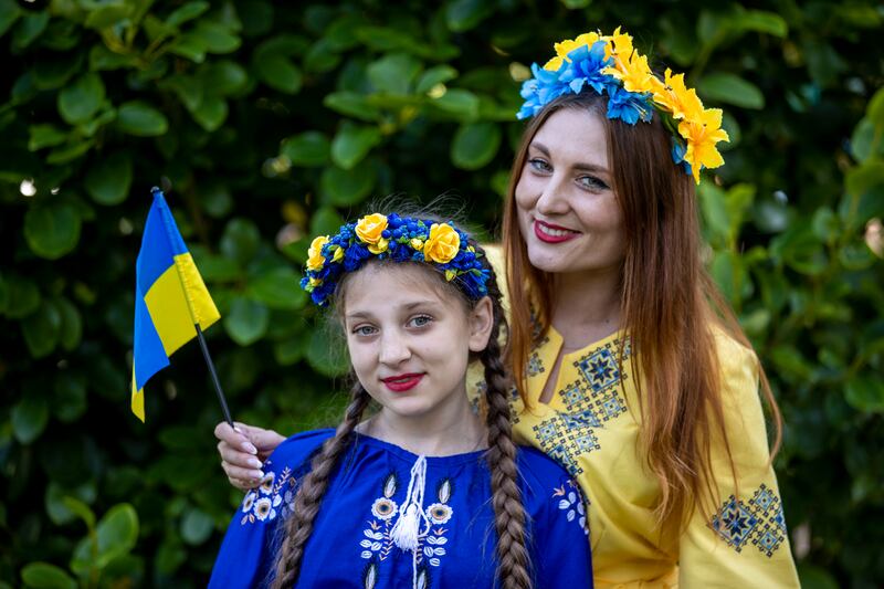 Olena Yakovlieva and her daughter Svitorada Yakovlieva at the Ukraine festival at Howth Castle. Photograph: Tom Honan