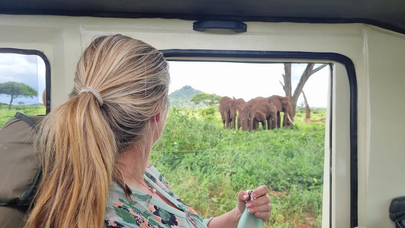 Oroko travel specialist, Mary Masterson, on a game drive in Tanzania