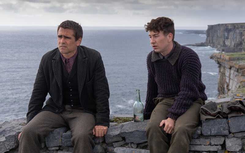 Colin Farrell as Padraic Suilleabhain and Barry Keoghan as Dominic Kearney in The Banshees Of Inisherin. Photograph: Jonathan Hession/20th Century Studios/PA Photo