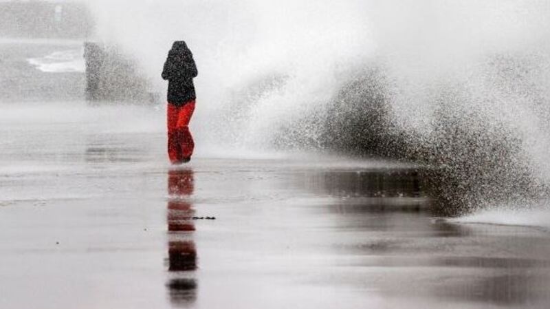 Stormy weather on Dún Laoghaire Pier in February. Photograph: Tom Honan