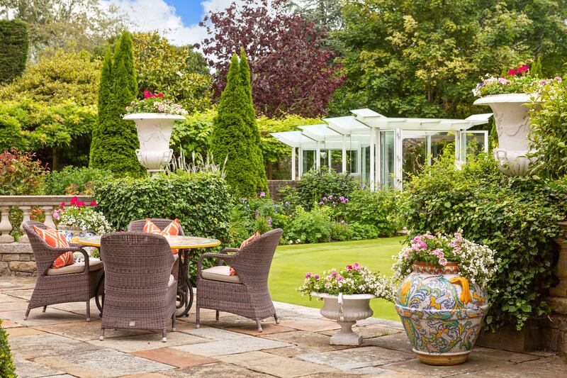 Patio and gardens.