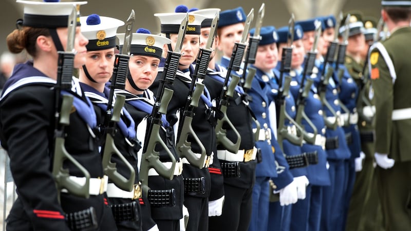 08/03/2016 - NEWS - 1916 Event Women’s Day Women serving in the Army, Navy and Air Corps, form the Guard of Honour, on arrival of President Higgins, at a ceremony to honour the role of women from 1916 to 2016 , on International Women’s Day, at the Royal Hospital Kilmainham, Dublin. Photograph: Eric Luke / The Irish Times