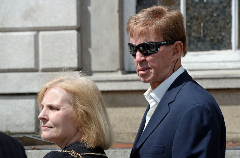 Dickie Rock with then lord mayor of Dublin Críona Ní Dhalaigh at the Miami Showband Memorial in Parnell Square, Dublin, in 2015. 
Photograph: Eric Luke/The Irish Times

