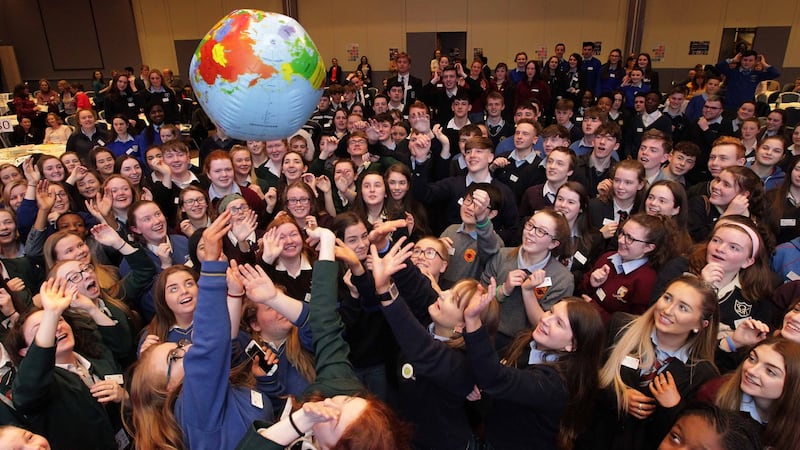 Second-level students at the fifth  WorldWise Global Schools Annual Conference in Galway in 2018. A focus on kindness, empathy and happiness is a valuable strategy in policy-making on climate change. File photograph: Mark Stedman