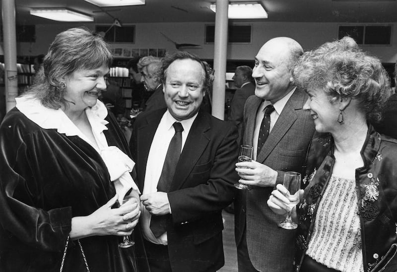 Literary Dublin: Maeve Binchy, Brendan Kennelly, David Marcus and Ita Daly at the opening of Waterstones bookshop on Dawson Street in Dublin in 1987. Photograph: Pat Langan