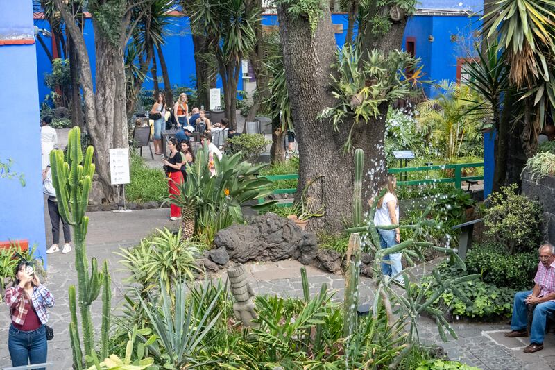 The courtyard of the Frida Kahlo Museum, known as Casa Azul (Blue House), in Mexico City. Photograph: Shawn Goldberg/SOPA Images/LightRocket via Getty