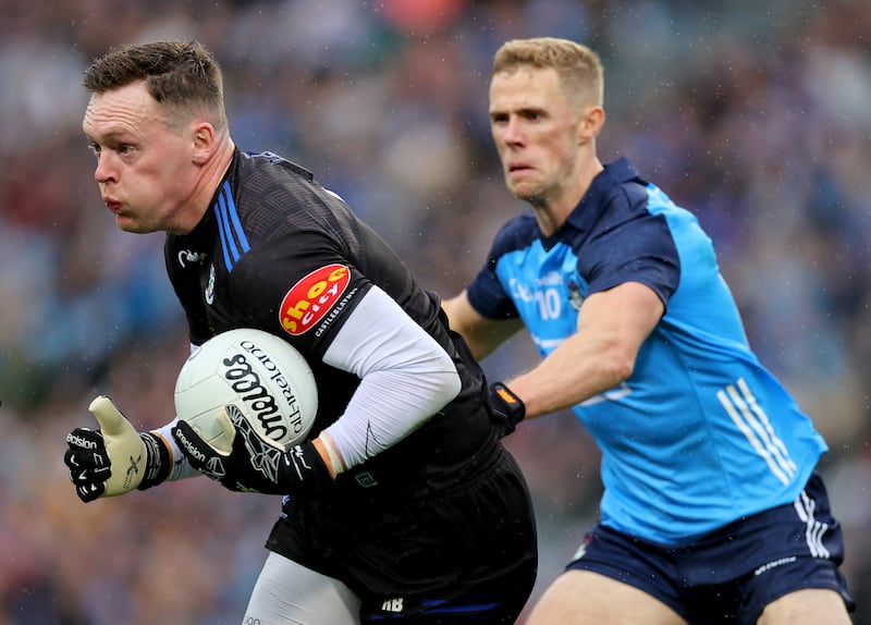 Monaghan’s goalkeeper Rory Beggan and Paul Mannion of Dublin. Photograph: James Crombie/Inpho 