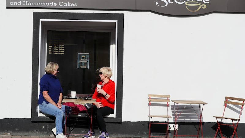 Outdoor dining on Main street in Leixlip, Co Kildare, October 2020. Photograph: Brian Lawless/PA Wire