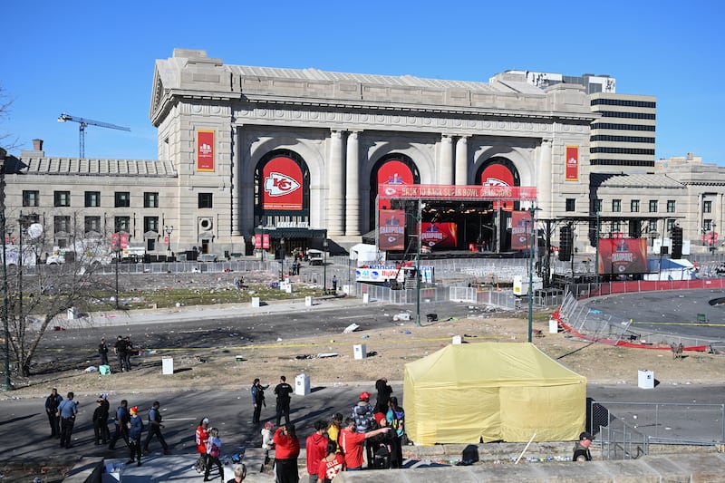 A view of the Union Station area after shots were fired. Photograph: Andrew Caballero-Reynolds/AFP via Getty Images