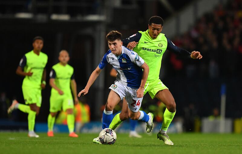 Blackburn Rovers' talented young Irish midfielder Andy Moran in action against Sunderland's Jobe Bellingham during the Sky Bet Championship clash at Ewood Park. Photograph: Dave Howarth - CameraSport via Getty Images