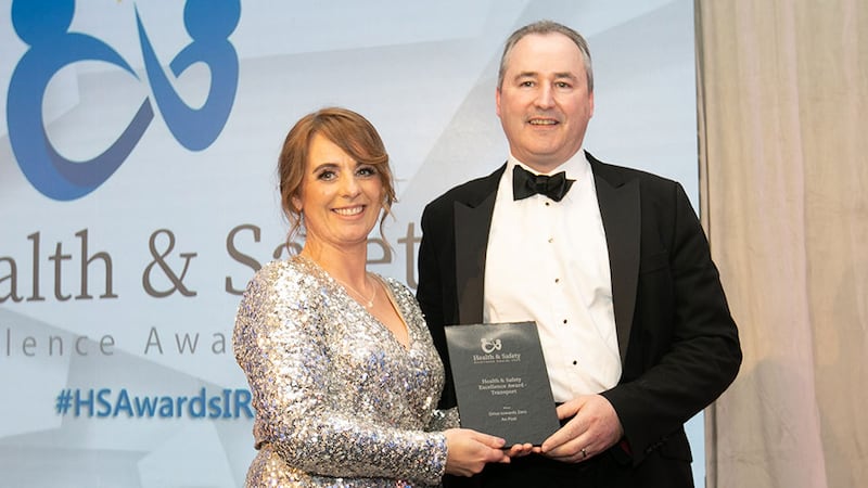 Ann Marie McLoughlin, awards judge, presents the Health & Safety Excellence Award - Transport to Noel Lacey, An Post