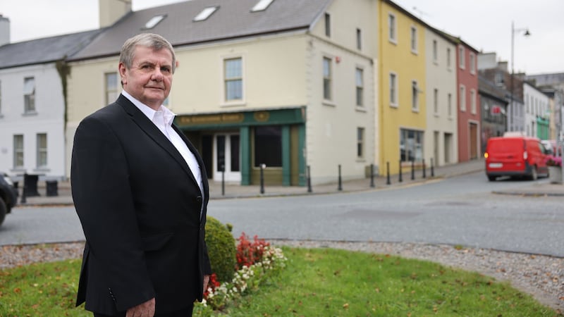 Local councillor Tom Crosby, outside The Cornerstone pub in Strokestown. Photograph: Dara Mac Dónaill