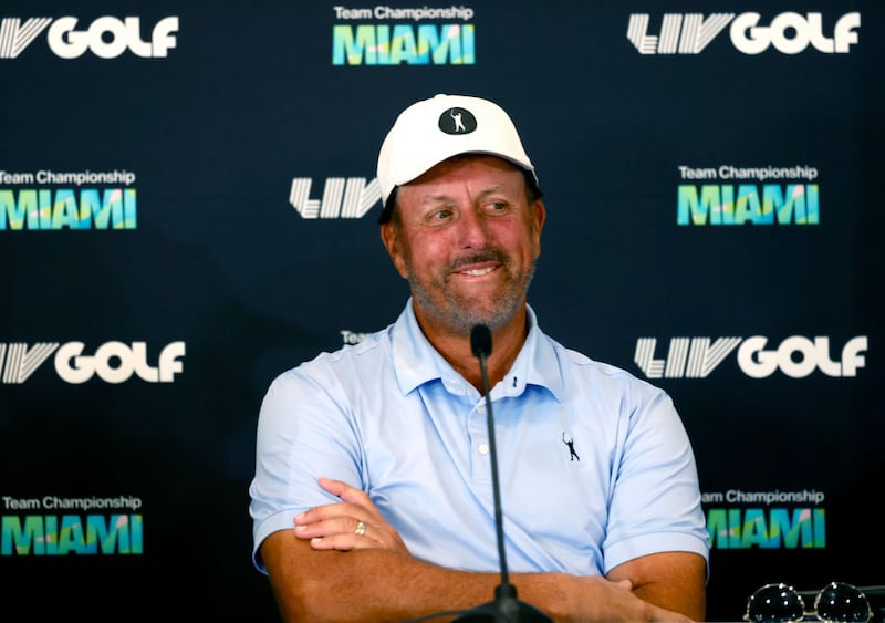 Phil Mickelson prior to the LIV Golf Team Championship Miami at Trump National Doral Miami last year. Photograph: Chris Trotman/LIV Golf via Getty Images