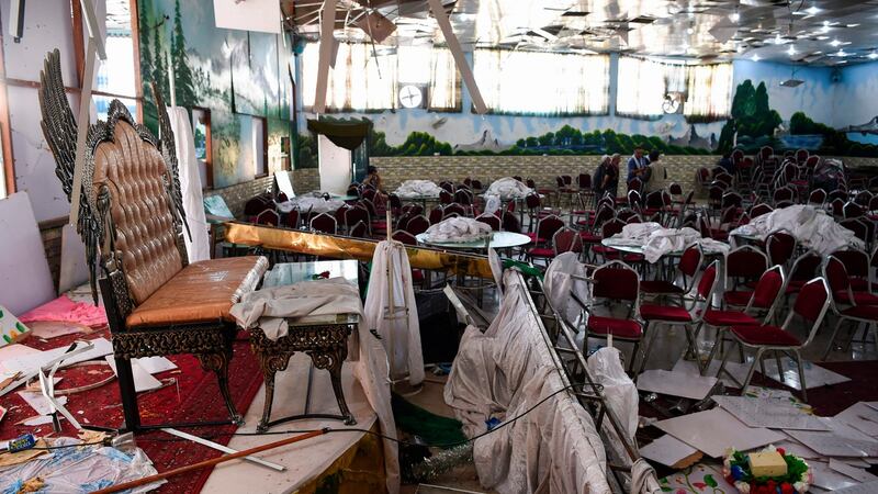 The wedding hall in Kabul where a  bomb blast killed  63 people. Photograph: Wakil Kohsar/AFP/Getty