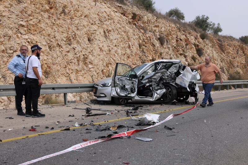 An 18-year-old Palestinian killed three Israelis and wounded another three in the West Bank on Tuesday. He tried to escape in a stolen car and was eventually shot and killed by a soldier. Photograph: Oren Ziv/AP