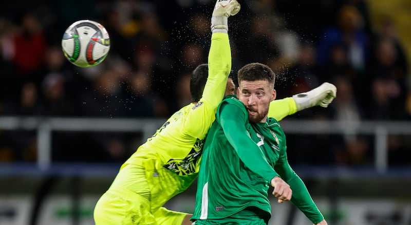 Ireland's Matt Doherty scores his side's second goal. Photograph: Kostadin Andonov/Inpho