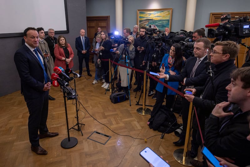 Taoiseach Leo Varadkar speaking at Dublin Castle after the drubbing the family and care referendums had received became apparent. Photograph: Tom Honan/The Irish Times