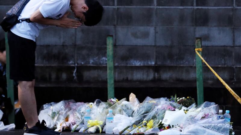 Outside Kyoto Animation  on Friday.  Photograph: Kim Kyung-Hoon/Reuters