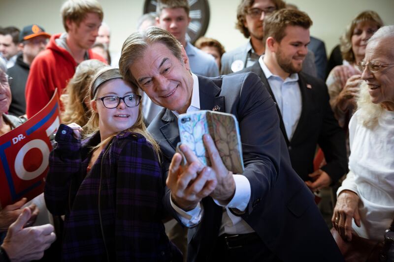 Republican US Senate candidate Mehmet Oz greets supporters after speaking at a campaign event in Carlisle, Pennsylvania, on Friday. Photograph: Win McNamee/Getty Images