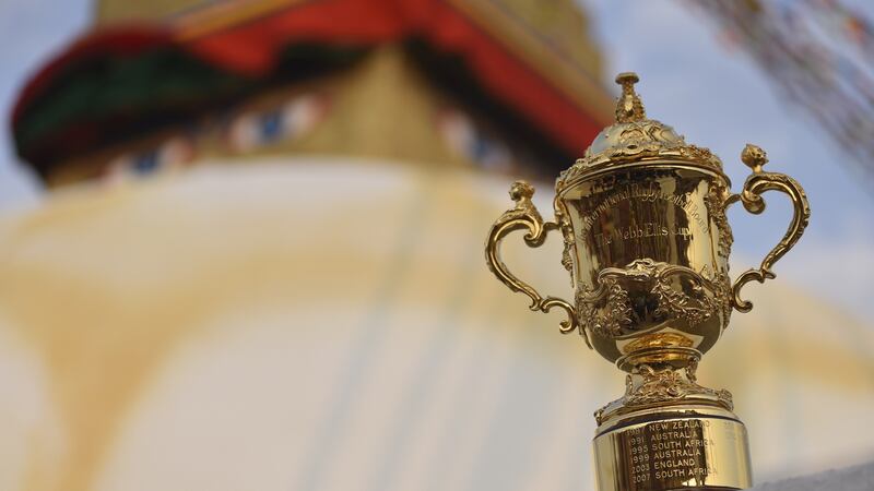 The Webb Elllis Rugby World Cup. Photograph: Narayan Maharjan/NurPhoto via Getty Images