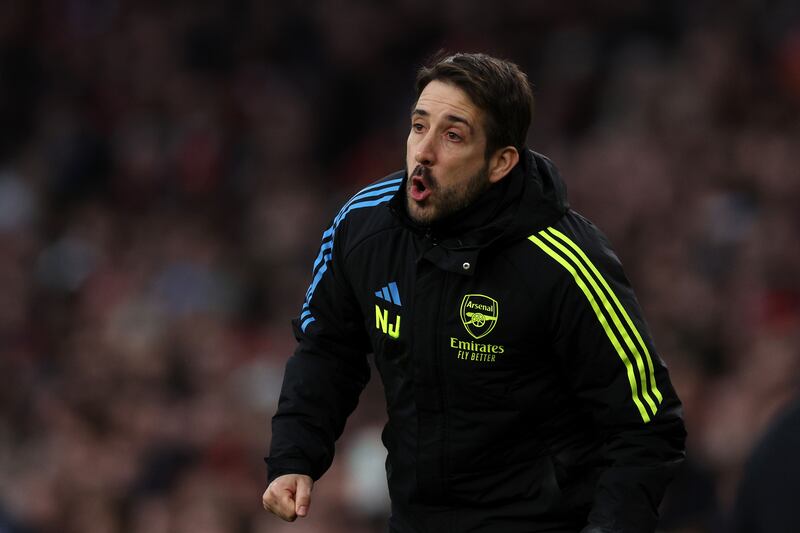 Arsenal set piece coach Nicolas Jover was described by Gary Neville as “the most annoying bloke in football”. Photograph: Richard Heathcote/Getty Images