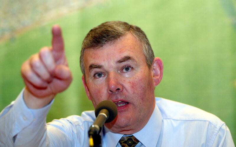 McCague makes his point during a GAA congress in Belfast in 2003. Photograph: Andrew Paton/Inpho