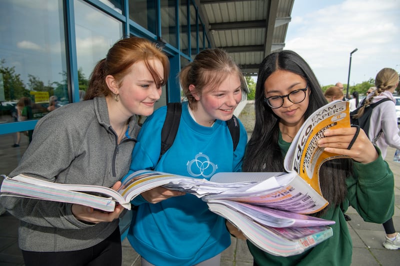 Junior Cycle students Sorcha Thibeaud , Grace O'Dowd and Aine Cagampang at Mercy Secondary School, Mounthawk Tralee Co Kerry. Photograph: Domnick Walsh