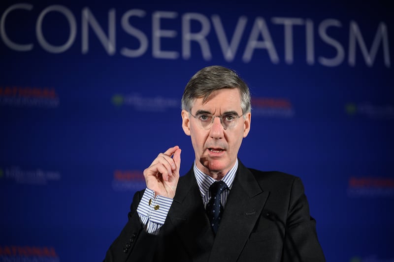 Patriot games: Conservative MP Jacob Rees-Mogg lectures Lee Carsley. Photograph:  Leon Neal/Getty Images