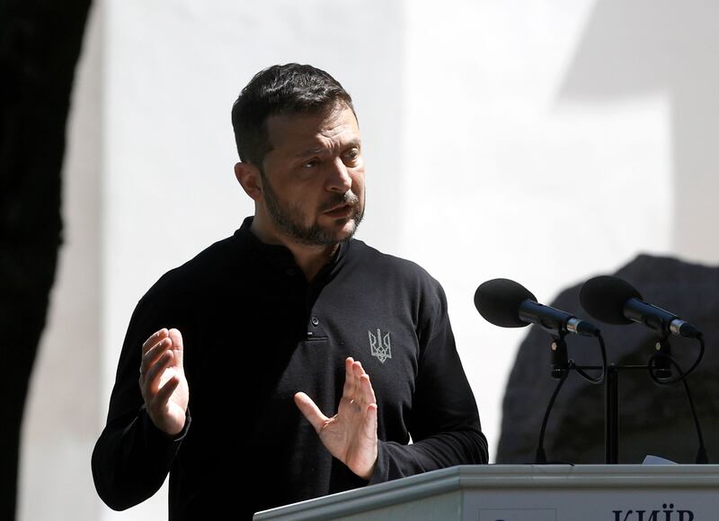 Ukrainian president Volodymyr Zelenskiy speaking in Kyiv on Friday. Photograph: Sergey Dolzhenko/EPA-EFE