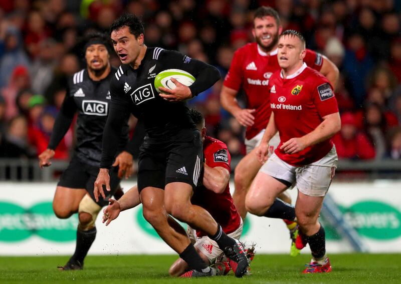 Munster vs Māori All Blacks in 2016: James Lowe weaves his way through Munster traffic. Photograph: James Crombie/Inpho