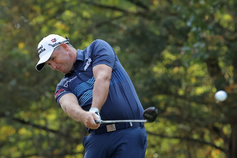 Pádraig Harrington drives on the fourth hole during the final round of the Simmons Bank Championship at Pleasant Valley Country Club in Little Rock, Arkansas. Photograph: Jonathan Bachman/Getty Images