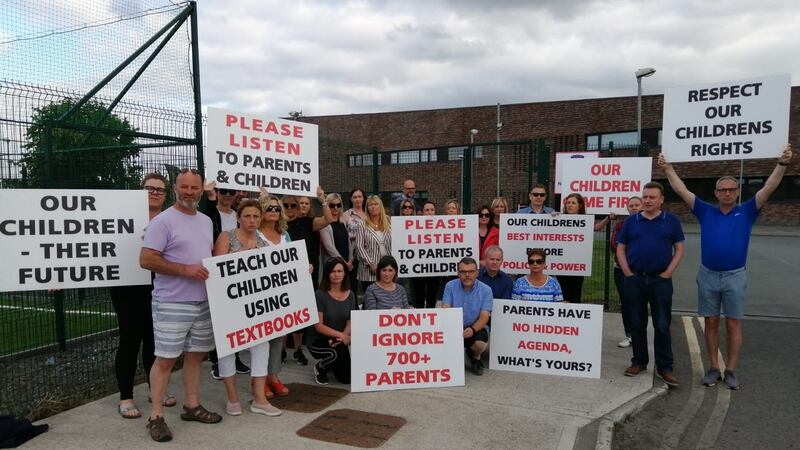 Dozens of parents who protested outside a meeting of the Ratoath College’s board of management on Wednesday evening.