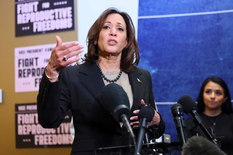 US vice-president Kamala Harris sought to defend Joe Biden’s performance in his debate with Donald Trump. Photograph: Adam Bettcher/AP